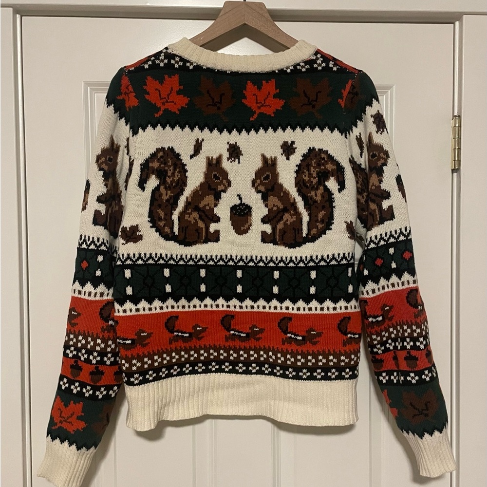 Modcloth Squirrel Sweater - Cream, Green, and Orange - Picture 3 of 3